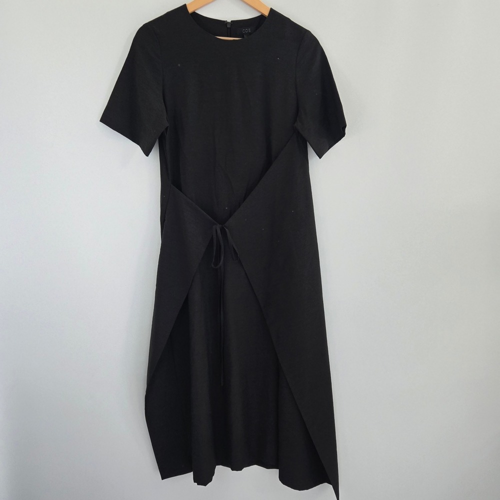 COS Black Midi Dress with Tie-Front Overlay